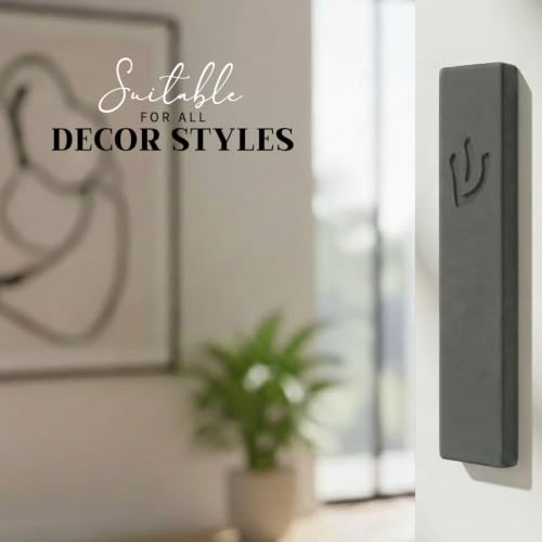 Image of SURI Mezuzah for Door - 7 Inch Dark Gray Concrete Mezuzah Case with Non Kosher Scroll, Self-Stick Jewish Entry Design, Fits a 6 Inch Scroll, Gift Box Included