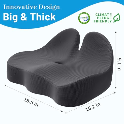CushZone Seat Cushion, Memory Foam Office Chair Cushions, Ergonomic Curved Design for Sciatica, Tailbone, Coccyx, Seat Support for Car, Desk Chair, Wheelchair, Enhances Long Sitting Comfort (Grey)
