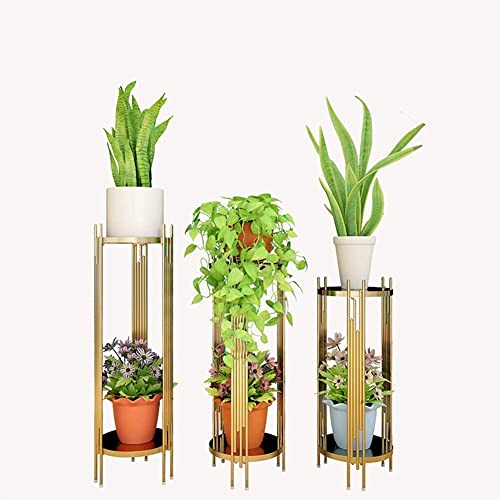 Image of Gold Metal Indoor Plant Stand, 2 Tier Floor Standing Planter Holder for Living Room, Balcony, Home Decor, Rust Resistant Iron Frame