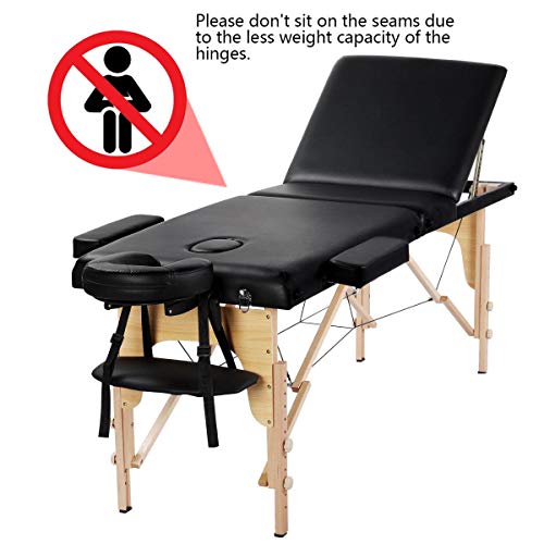 Yaheetech Massage Bed Portable Professional Beauty Spa Salon Couch Bed with Adjustable Wooden Legs/Headrest/Armrest 3 Sections Black - Image 7