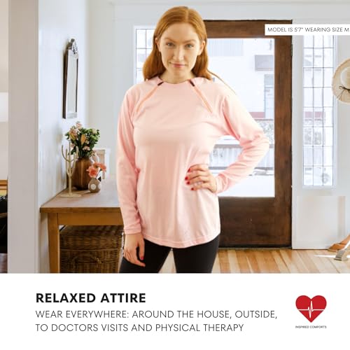 Inspired Comforts Women's Chemo Port Access Shirt with Dual Chest Zips | Full Sleeve | 100% Cotton | M, Pink by Inspired Comforts - Image 4