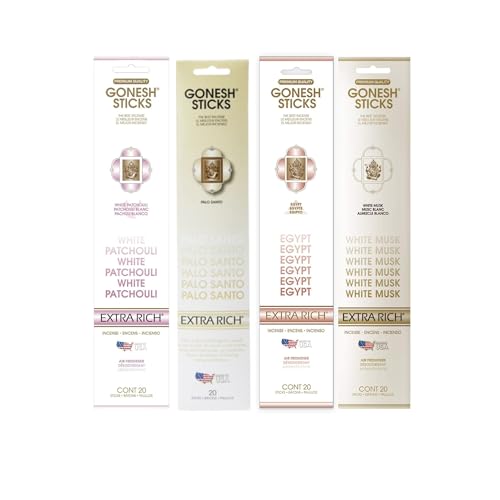 Gonesh Bliss Collection - Incense Sticks Variety Pack - Non-Toxic 10 Slow Burn Aromatic Sticks - Palo Santo Egypt White Musk White Patchouli - 20 Sticks Each