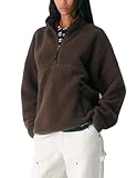 Aimiray Fleece Pullover Women Long Sleeve Half Zip Sherpa Jacket Warm Trendy Teddy Fall Sweatshirts with Side Pockets(Brown-M)