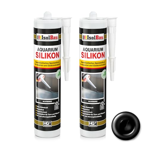 Isolbau Aquarium Silikon 2 x 300 ml - Dauerelastisches Spezial-Silikon für Aquarien & Glaskonstruktion - Für Innen- & Außenbereich – Schwarz, Kartusche