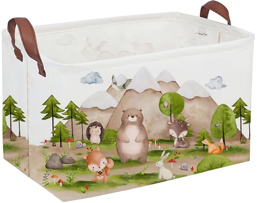 Sanjiaofeng Rectangular Forest Animals Kids Laundry Basket Animal Hamper for Nursery Waterproof folding Kids Storage Basket Woodland Animals Room Decor Books Box Gift Baskets(Mountain animal)