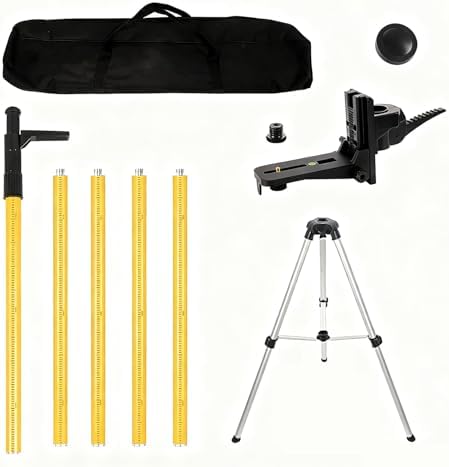 Tripode Nivel Laser 3,7m para Nivel Láser Rotativo y Lineal, Poste Telescópico con Trípode, con Soporte Láser de 1/4 x 20 Pulgadas, Incluye Tuerca Adaptadora de 5/8"-11