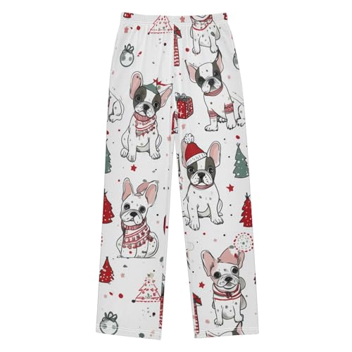 ZZXXB Xmas French Bulldogs Tree Boys Long Pants Soft Trousers Elastic Waist Kids Lounge Bottoms with Pockets S-XL - Main Image