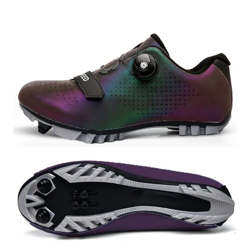 Image of Treer Mountain Bikes Shoes with Cleats Unisex Cycling Shoes Mens and Womens, Cycle Shoes Road Bikes Shoes for Men and Lady Spin Bike Shoes for Outdoor Indoor 5 UK Size Aurora Purple