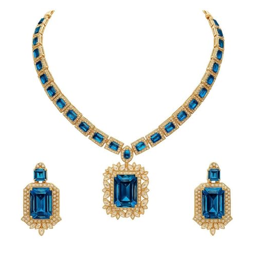 Image of I Jewels Gold Plated Stylish Design Crystal Diamond Necklace & Earrings Jewellery Set for Women