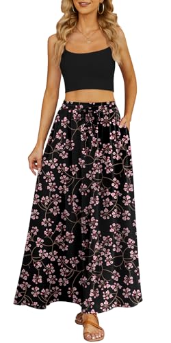Yincro Women's High Waist Pleated Maxi Skirt, Casual Summer Skirt with Pockets