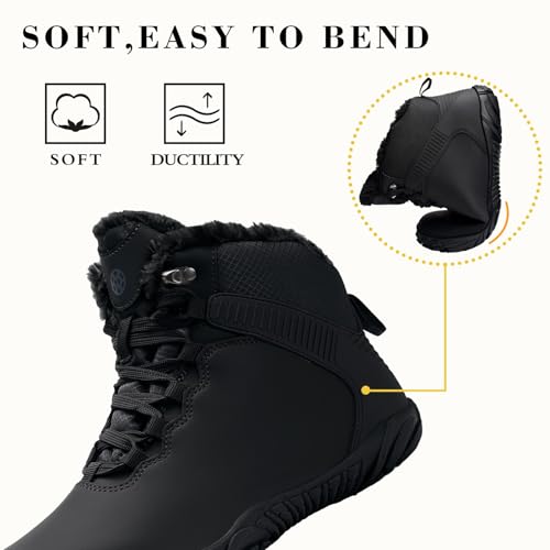 Womens Mens Barefoot Boots | Waterproof Winter Snow Boots | Warm Ankle Booties with Arch Support | Wide Width Hike Work Shoes | Zero Drop Sole |4