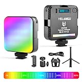 Kameralicht RGB mit Stativ, YELANGU LED Videoleuchte with 2000mAh Battery. Video licht Mini Dimmbare 2500K-9000K, Foto Beleuchtung Light für Camera, tiktok and YouTube Vlog