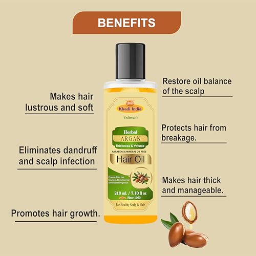 Image of Khadi Herbal Natural Moroccan Argan Hair Oil | Hair Oil for Frizzy & Unmanageable Hair | Oil that helps hair regain its shine| Suitable for All Hair Types (Pack Of 2-420 ml)