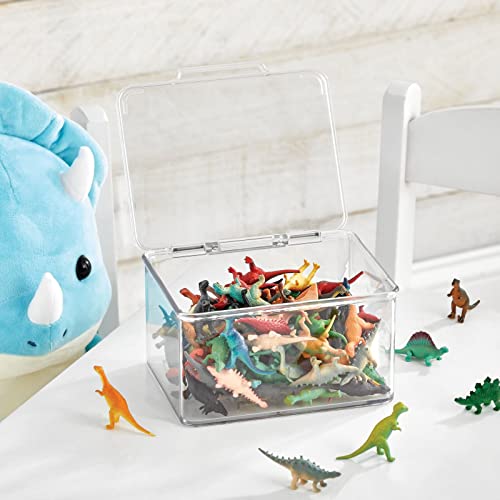 Mdesign Plastic Playroom And Gaming Storage Organizer Box Containers With Hinged Lid For Shelves Or Cubbies, Holds Small Toys, Building Blocks, Puzzles, Markers, Controllers, Or Crayons, 4 Pack, Clear #TOP2