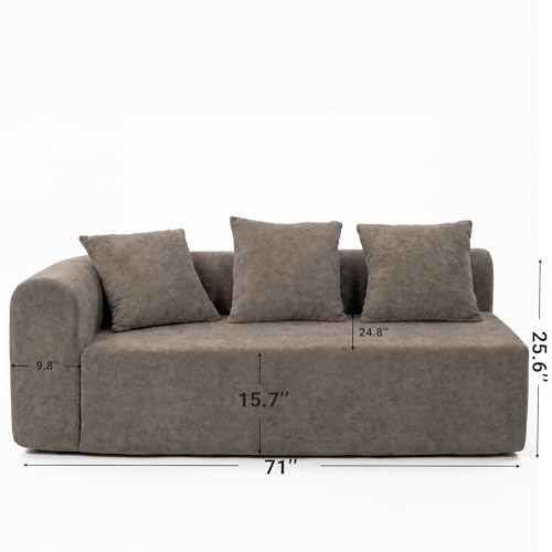 Image of Claiks 71 inch Left Armrest Boneless Sectional Loveseat Sofa, Light Grey