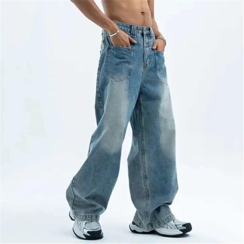 Men's Denim Pants Solid Color Loose Streetwear Trousers Straight Wide Leg Korean Style Jeans 6