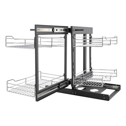 Blind Corner Cabinet Pull Out Kitchen Corner Cabinet Organizer, Min Opening (W*H)14.57*23.62 inch , Left Open or Right Open 2-tier Pull-out Home Organizers for 30.5