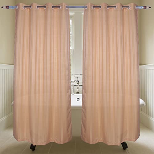 Image of 243 cm (8 ft) Waterproof Shower Curtain with Eyelets | Window Polyester Fabric Strips Design | Beige Colour | (Pack of 2) | Waterproof Fabric Bathroom Shower Curtain | 243 L x 121 W cm