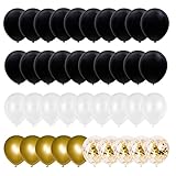Helium Ballons Schwarz Gold Weiß Sipeayan Luftballons 50 Stück 30cm Goldene Metallic Konfetti Latex Ballons Set mit Bändern für Kinder Geburtstag Hochzeit Baby Shower Taufe Jubiläum Deko