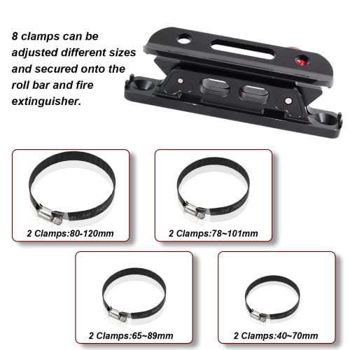 BOVIROOS Adjustable Aluminum Roll bar Fire Extinguisher Mount Holder Bracket Compatible with for Jeep Wrangler TJ JK JL Gladiator JT Ford Bronco UTV Polaris RZR Can-Am with 8 Scratch Proof Clamps