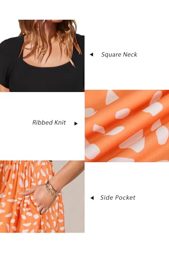 Image of Newshows Women's 2026 Summer Casual Square Neck Ruffle A Line Beach Vacation Sundress Work Business Dress with Pockets