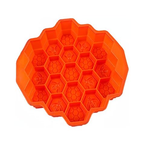 KISEER Honeycomb Silicone Soap Mold | 19-Hole Baking Cake Mold Bakeware for Family or Friends Party (Orange, 9-Inch) Cover