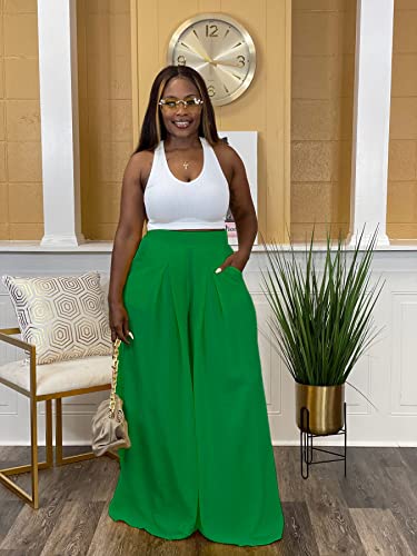 Flowy Pants for Women Casual High Waisted Wide Leg Palazzo Pants Trousers with Pocket Plus Size3