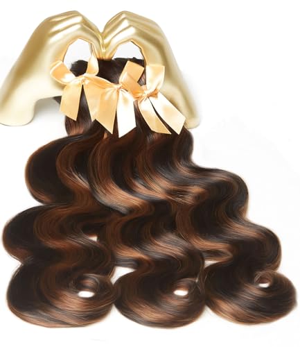 MLIP Raw Bundles Human Hair Body Wave, No Tangle Shedding, Keep Texture Silky Soft After Multiple Washes, 16A Raw Indian Hair Bundles 16 18 20 Inches, Brown Highlight Bundles