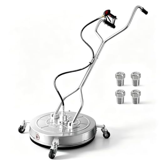 janz 24" Pressure Washer Surface Cleaner with 4 Wheels,Dual Handle,Stainless Steel Housing, 2 Hose Adapters and 4 Replacement Nozzles, Ideal for Cleaning Driveways, Sidewalks,Patios,Decks