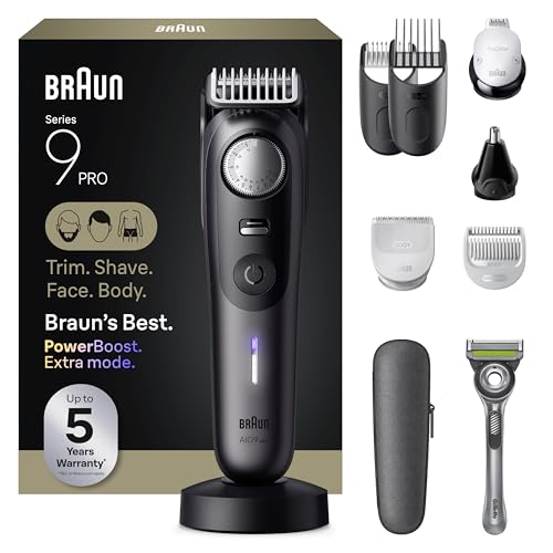 Braun Series 9 PRO All-in-One Beard & Body Grooming Kit for Men Cordless Trimmer Hair Clippers & Shaver for Face Hair & Body with Gillette Labs Razor AIO 9555