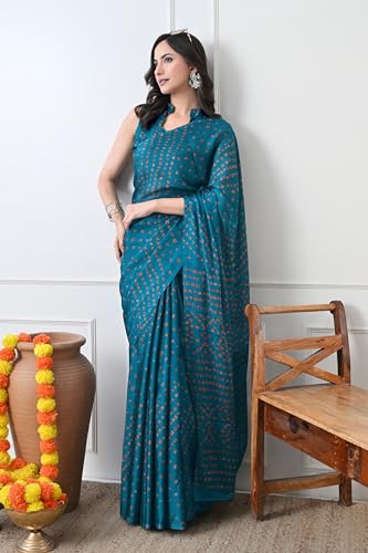 Image of MIRCHI FASHION Saree for Woman Chiffon Georgette Solid with Contrast Border | Lightweight Daily Wear Women's Sari and Printed Blouse Piece
