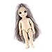 chiwanji 1/3 Poupée à Rotule BJD, Tête 3D Poupée Nue Aux Yeux Acryliques, 13 Poupée de Mode à Articulations Mobiles pour Adultes Enfants Jouet - Gris Cheveux Lisses-Centre Parting