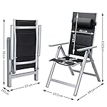 Casaria 4x Bern Premium High Back Folding Aluminium Garden Chairs 8 Point Reclining Padded Armchair Foldable Lightweight Outdoor Patio Balcony Garden Dining Furniture Silver
