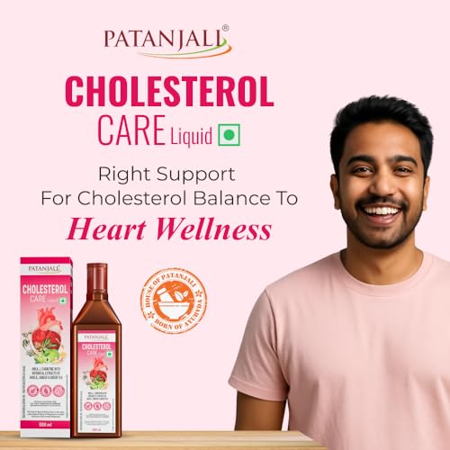Image of Patanjali Cholesterol Care Liquid | Heart Health Supplement with Amla, L-Carnitine & Garlic | Plant-Based & Vegetarian | 500 Ml