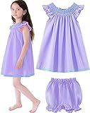 610 YOU Purple Cotton Vintage Dresses with Smocked Detailing and Bloomers Set, Old Lady Dress for Kids, 5T-6X
