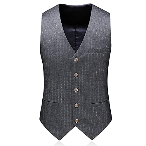 Mens Suits 3 Piece Slim Fit Suit Double Breasted Pinstripe Suit Jackets Blazer Formal Wedding Suit Tuxedo Grey #TOP4