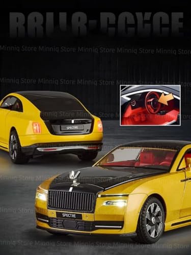Image of 1:24 Rolls-Royce Spectre Diecast Metal Pull Back Car with 6 Openable Doors with Sound and Light Toy Decoration car Best Gift Toys for Kids (1.24 Rolls Royce Spectre - Yellow)