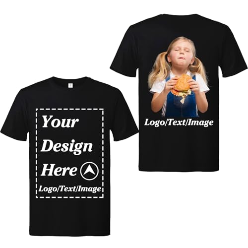 FEEGO Custom Shirt for Men Women, Customize Shirt Online with Image Text Logo Personalized Gifts Black
