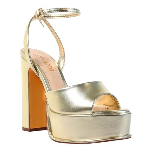 Liliana Women's Platform High Heel Ankle Strap Chunky Heels Sandals For Parties