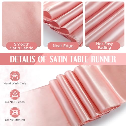Image of Breling 8 Pack White and Rose Gold Disposable Plastic Tablecloths and Satin Table Runner Set, 54 x 108 Inch Tablecloth, 12 x 108 Inch Table Runners for Wedding Graduation Birthday Baby Shower New Year
