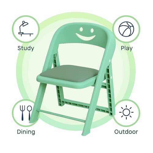 Image of Kids Folding Chair with Cushion Backrest Lightweight Portable Plastic Chair for Boys Girls Study Dining Playroom Multipurpose Baby Chair for Home Kindergarten Travel Easy to Fold & Carry