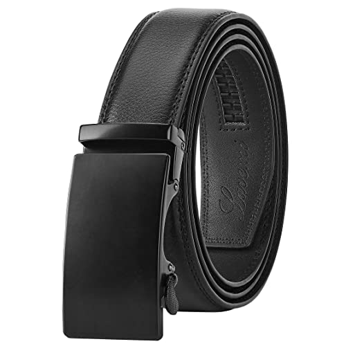 Lavemi Men's Real Leather Ratchet Dress Casual Belt, Cut to Exact Fit,Elegant Gift Box(25-0711 Black Buckle)