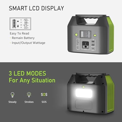 Image of EnginStar Portable Power Station, 150W 155Wh Power Bank with 110V AC Outlet, 6 Outputs External Battery Pack Portable Backup Battery Laptop Charger with LED Light for Home Camping