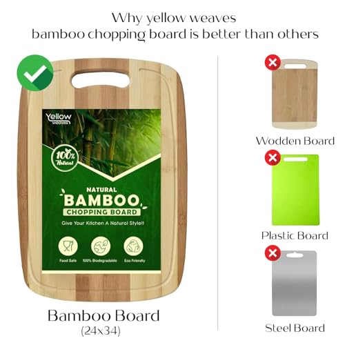 Image of Yellow Weaves Bamboo Wood Chopping Board Cutting Board with Juice Groove for Vegetables, Fruits, for Kitchen Use, Eco Friendly, BPA Free, Anti Microbial (20 x 30 CM, 2 CM Thickness)