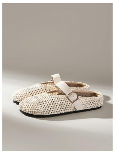 Women's Straw Woven Mary Jane Shoes Dressy Hollow Out Round Closed Toe Ballet Flats Vacation Crochet Shoes2