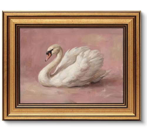 Image of NALEPS Vintage Swan Framed Wall Art, Swan Picture Wall Decor,9x11 In | Vintage Gold Framed Wall Art, Swan Bathroom Print Artwork, Swan Nursery Picture for Bathroom Bedroom Home Decoration