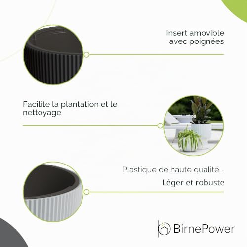 BirnePower Pot de Fleurs Rond Milly avec Insert Amovible, Cache-Pot Design Côtelé Élégant pour Intérieur et Extérieur, Résistant au Gel et UV, DBMIG 400, Anthracite – vue 2
