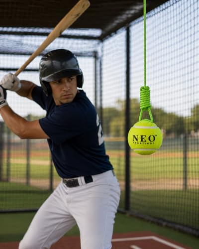 Image of Medium-Heavy Weight (80 Grams) Hanging Tennis Green Ball || 3.6 mtrs Nylon Rope || Double Knot || Yellow Rope || Cricket Batting Drills|| Pack of 1