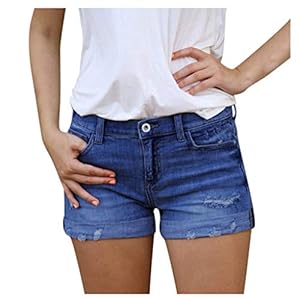 WWricotta Jean Femme Taille Haute – Short en Jean en DéTresse Jean Trouer Femme Stretch Short ÉTé Coupe Droite Sexy Slim Fit Hot Cadeau D’éTé