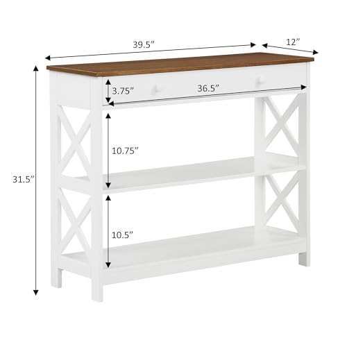 Image of Convenience Concepts Oxford 1-Drawer Console Table 39.5 inch - Farmhouse Sofa Display with Storage Shelf For Living, Family, & Dining Room, Modern Entryway Hall Table for Kitchen, Bedroom, Driftwood /White